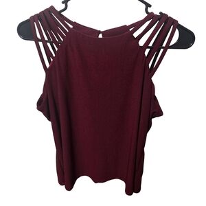 Elegant Burgundy Strappy Blouse, Size Large